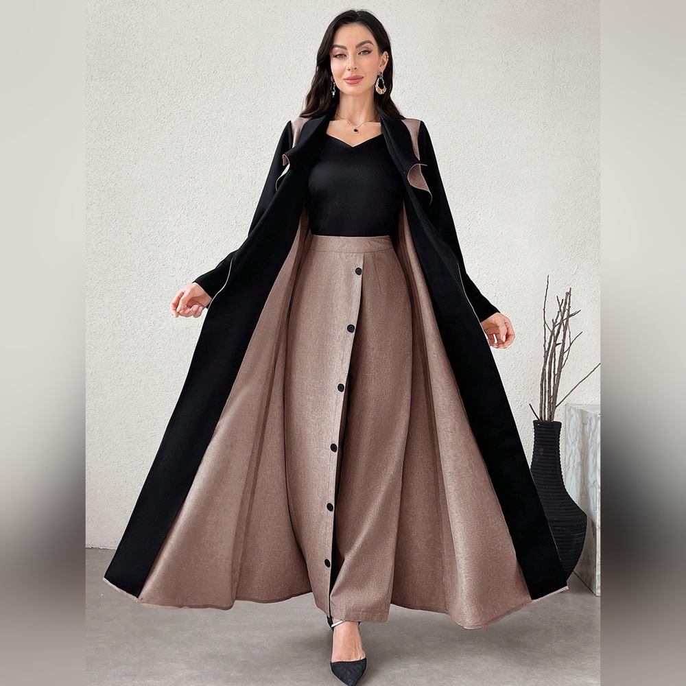 2pcs Women's Color Block Long Sleeve Loose Long Jacket And Casual - Picture 5 of 8